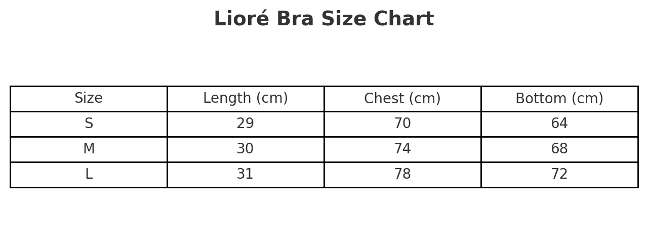 Size Chart for Lioré Glow Bra